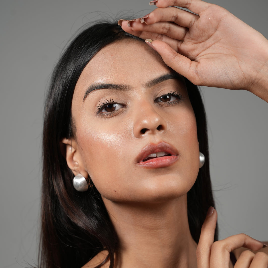 Satin Dome Clip-On Earrings – Brushed Silver & Champagne Gold