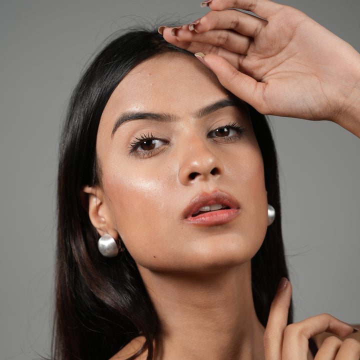 Satin Dome Clip-On Earrings – Brushed Silver & Champagne Gold