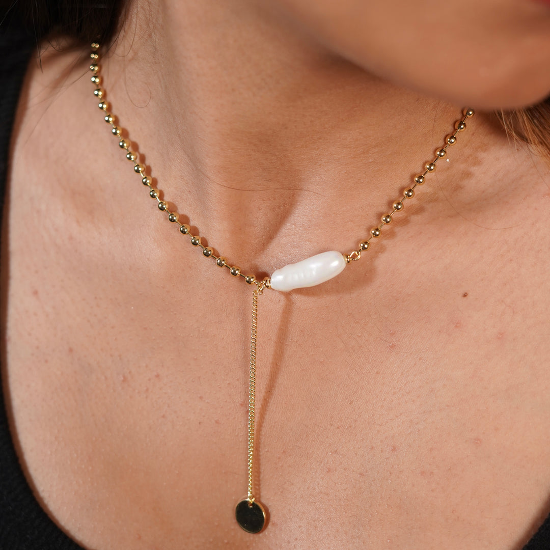 Luna Pearl Drop – Dual Tone Necklace