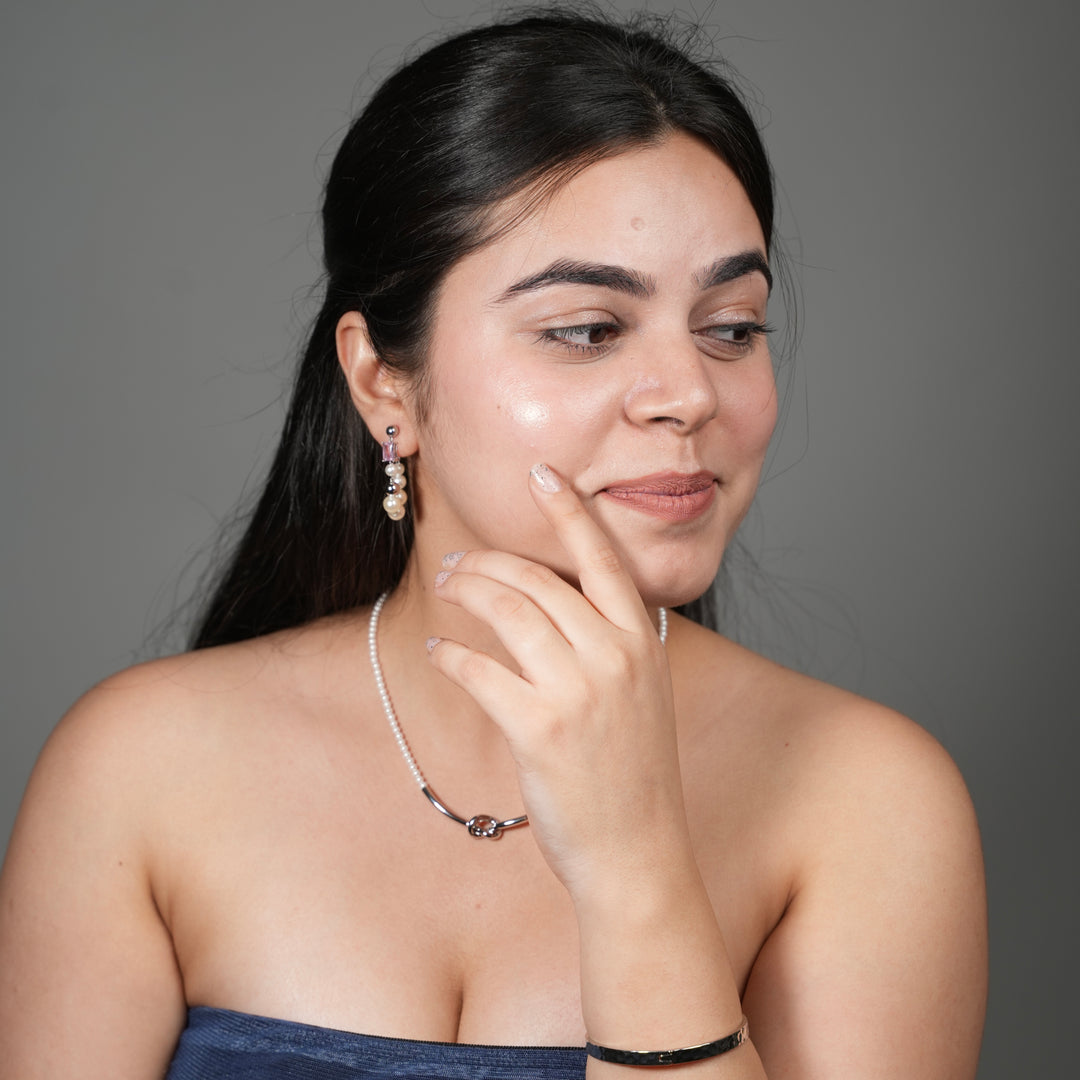 Luna Luxe Silver Pearl Bead Hoop Earrings