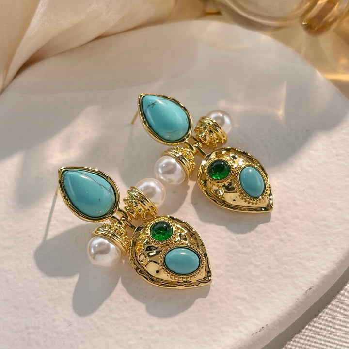 Baroque Turquoise & Pearl Statement Earrings