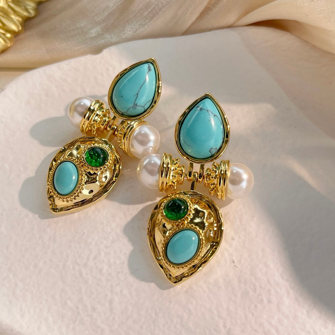 Baroque Turquoise & Pearl Statement Earrings