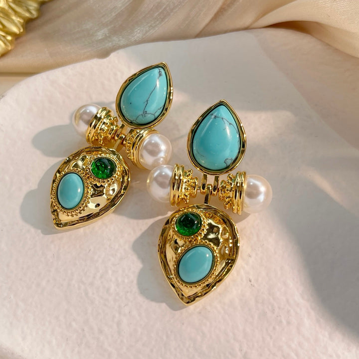 Baroque Turquoise & Pearl Statement Earrings