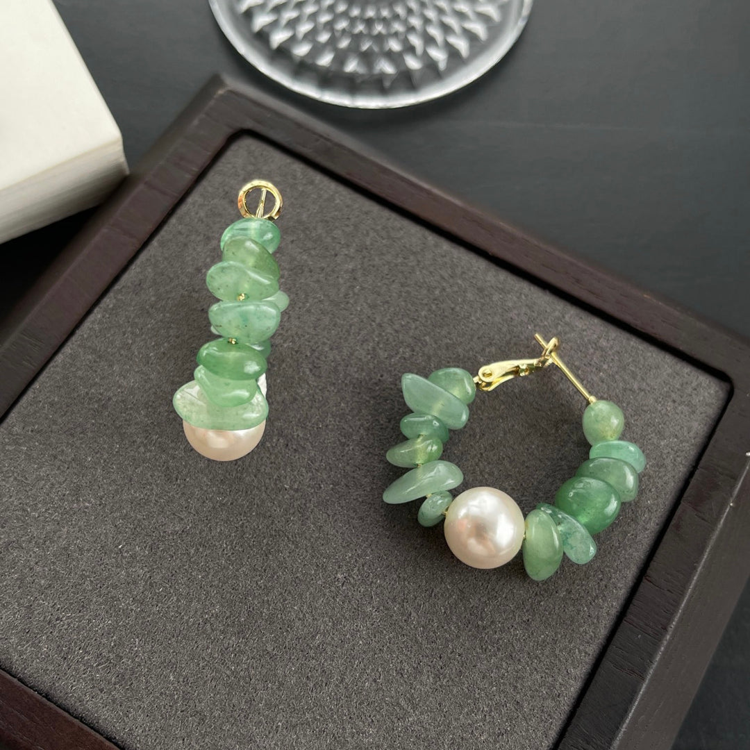 Gemstone Hoop Pearl Earrings – Amethyst, Rose Quartz & Aventurine
