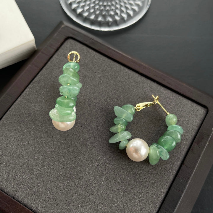 Gemstone Hoop Pearl Earrings – Amethyst, Rose Quartz & Aventurine