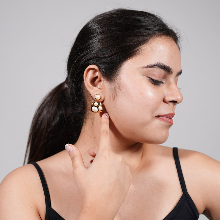 Molten Pearl Art Earrings – Sculpted Gold Drop Studs