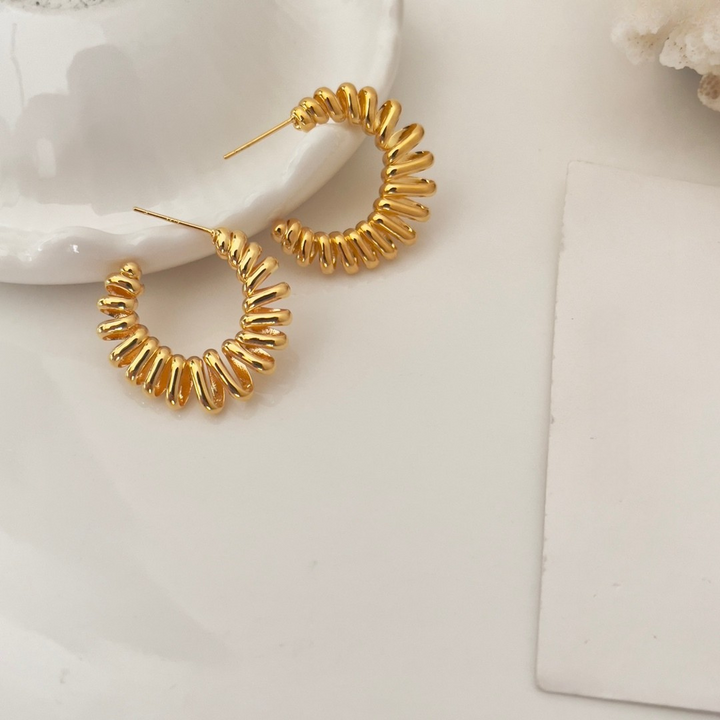 Ripple Dome Hoop Earrings – Bold Textured Hoops in Gold