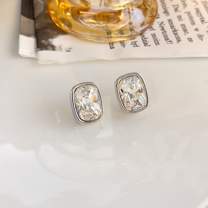 Cushion-Cut Crystal Stud Earrings