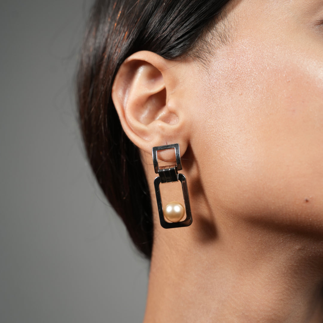 Urban Luxe Geometric Pearl Drop Earrings