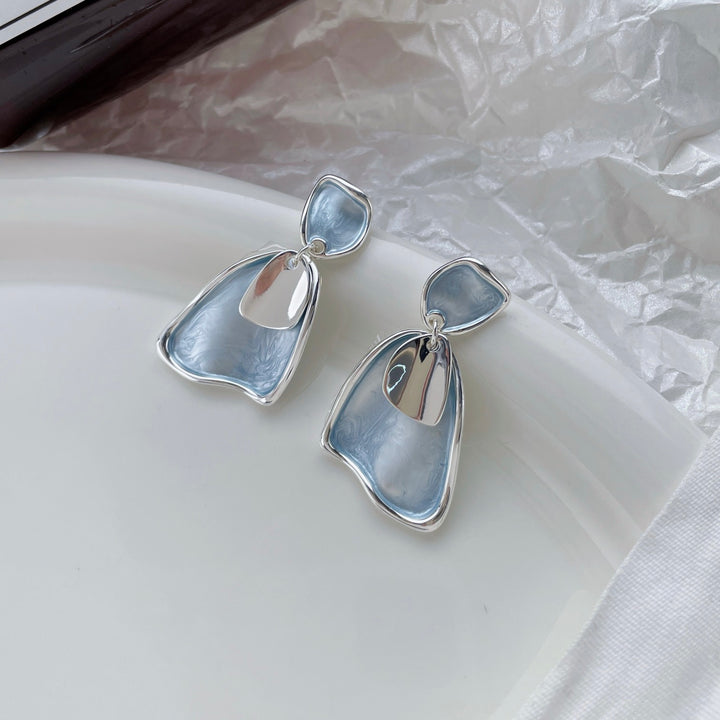 Sculpted Abstract Drop Earrings – Silver Fluid Form Statement Studs
