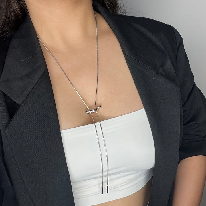 Sculptural Silver Y-Lariat Necklace – Adjustable Minimalist Chain