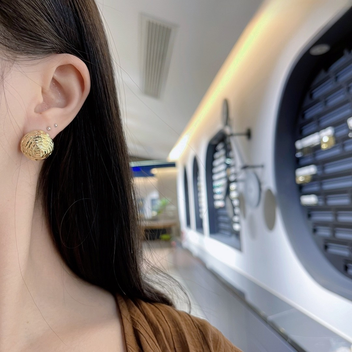 Textured Dome Ball Stud Earrings – Polished Gold Finish