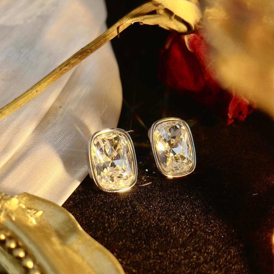 Cushion-Cut Crystal Stud Earrings