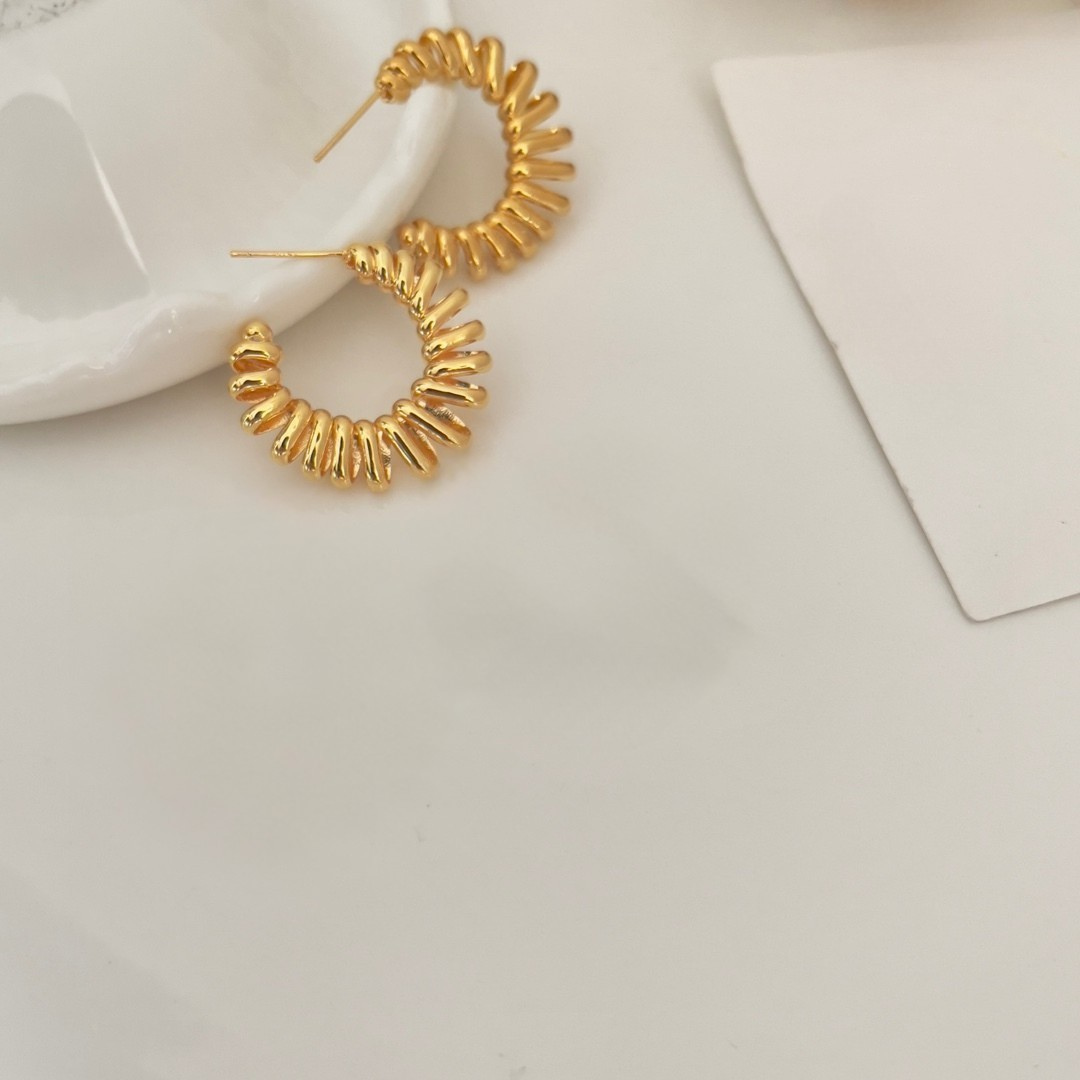 Ripple Dome Hoop Earrings – Bold Textured Hoops in Gold