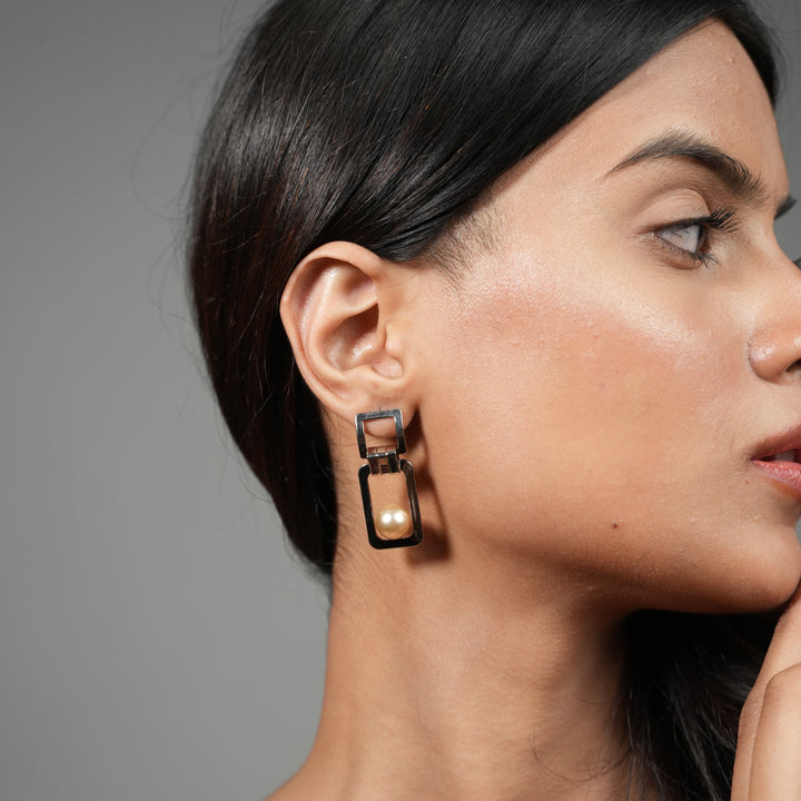Urban Luxe Geometric Pearl Drop Earrings