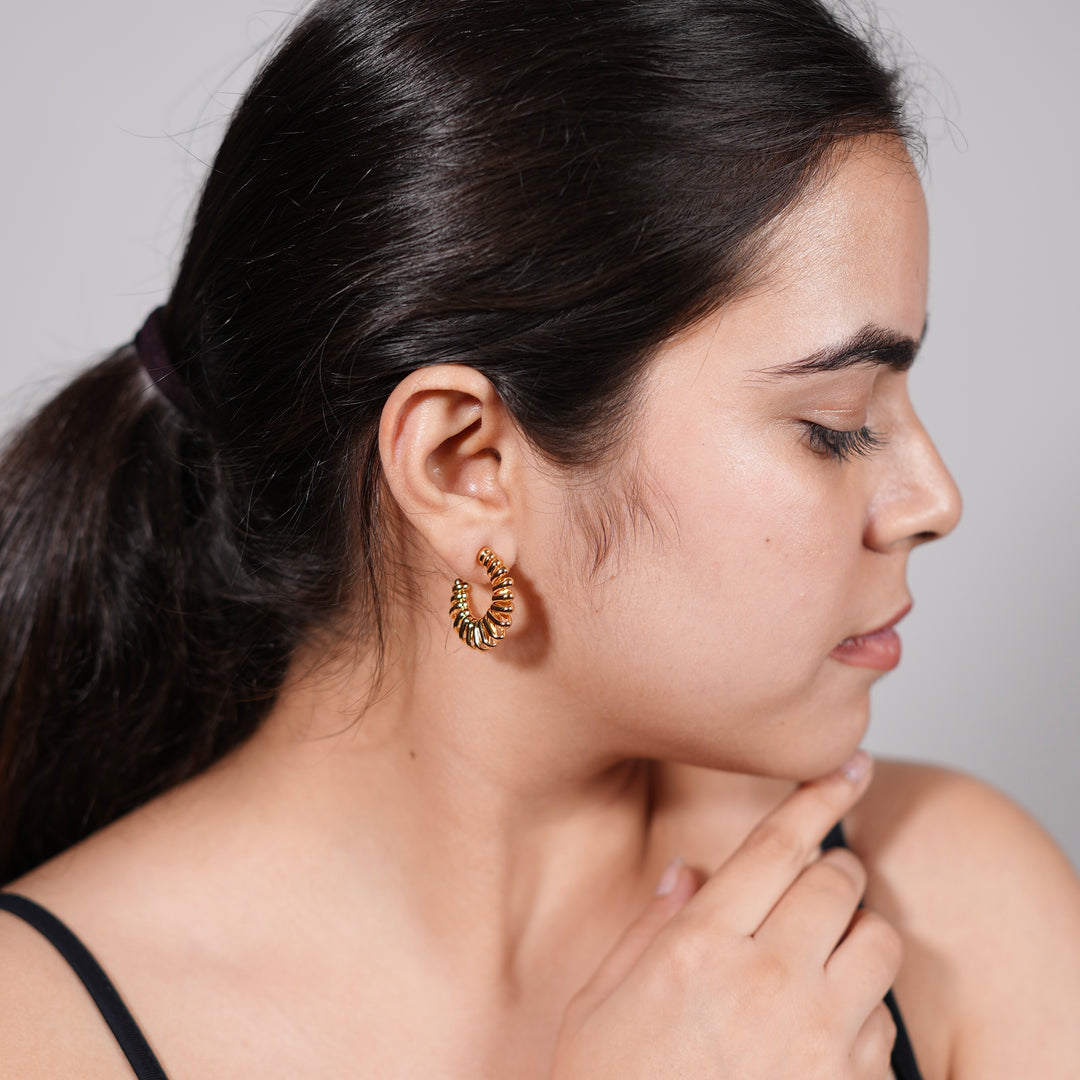 Ripple Dome Hoop Earrings – Bold Textured Hoops in Gold
