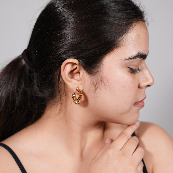 Ripple Dome Hoop Earrings – Bold Textured Hoops in Gold