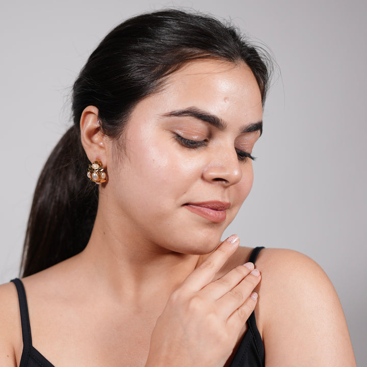 Vintage Dome Pearl Earrings – Gold Sculpted Regal Studs