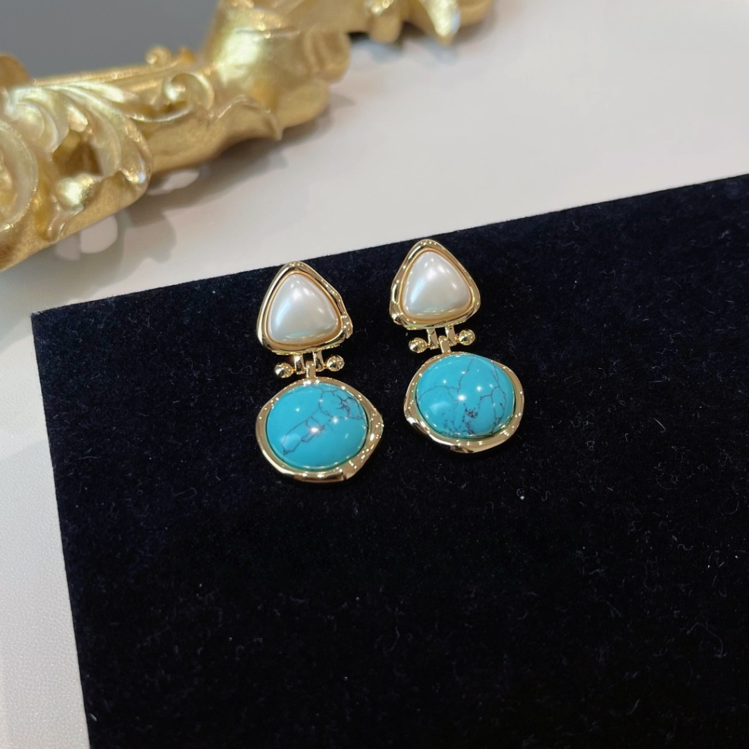 Vintage Pearl & Turquoise Drop Earrings