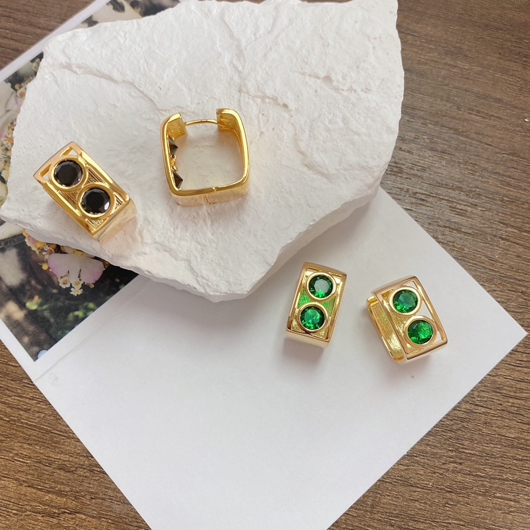 Bold Emerald Double Stone Gold Huggie Hoop Earrings