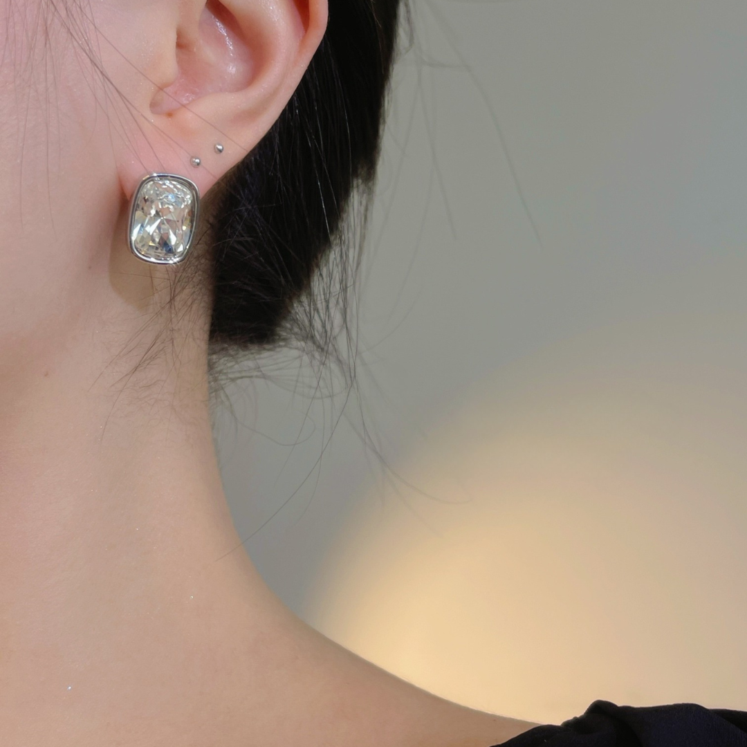 Cushion-Cut Crystal Stud Earrings
