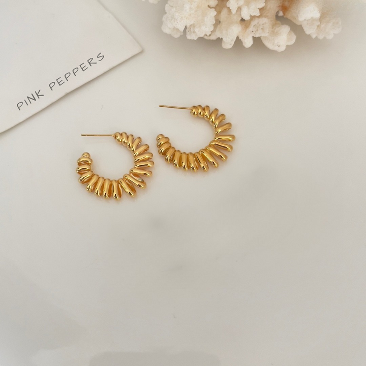 Ripple Dome Hoop Earrings – Bold Textured Hoops in Gold