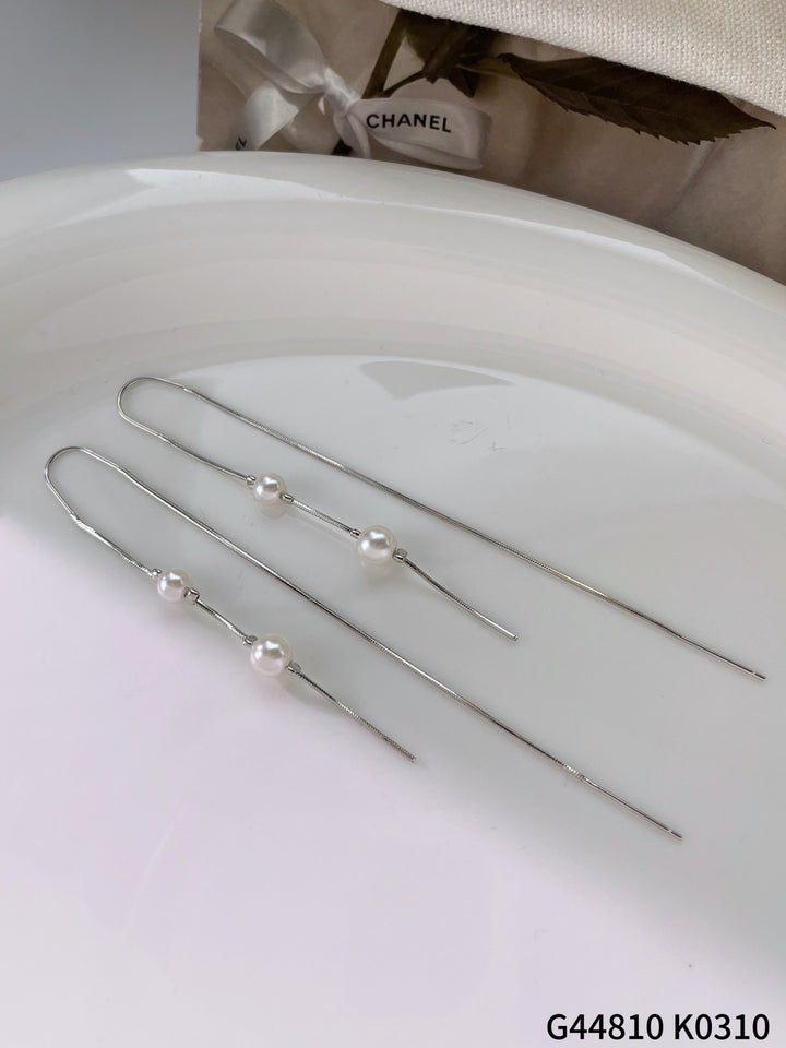 Linear Pearl Threader Earrings – Gold & Silver Drape Chain Design