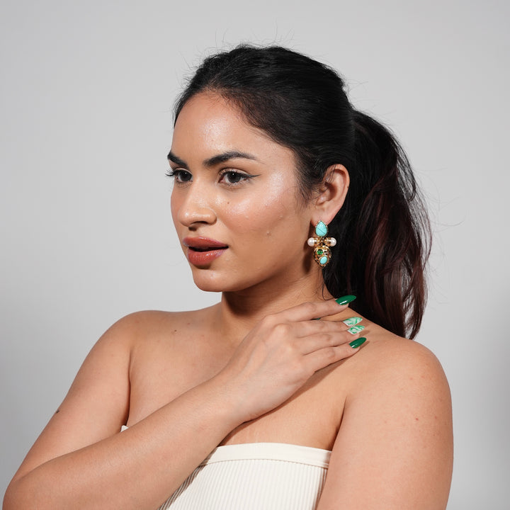 Baroque Turquoise & Pearl Statement Earrings