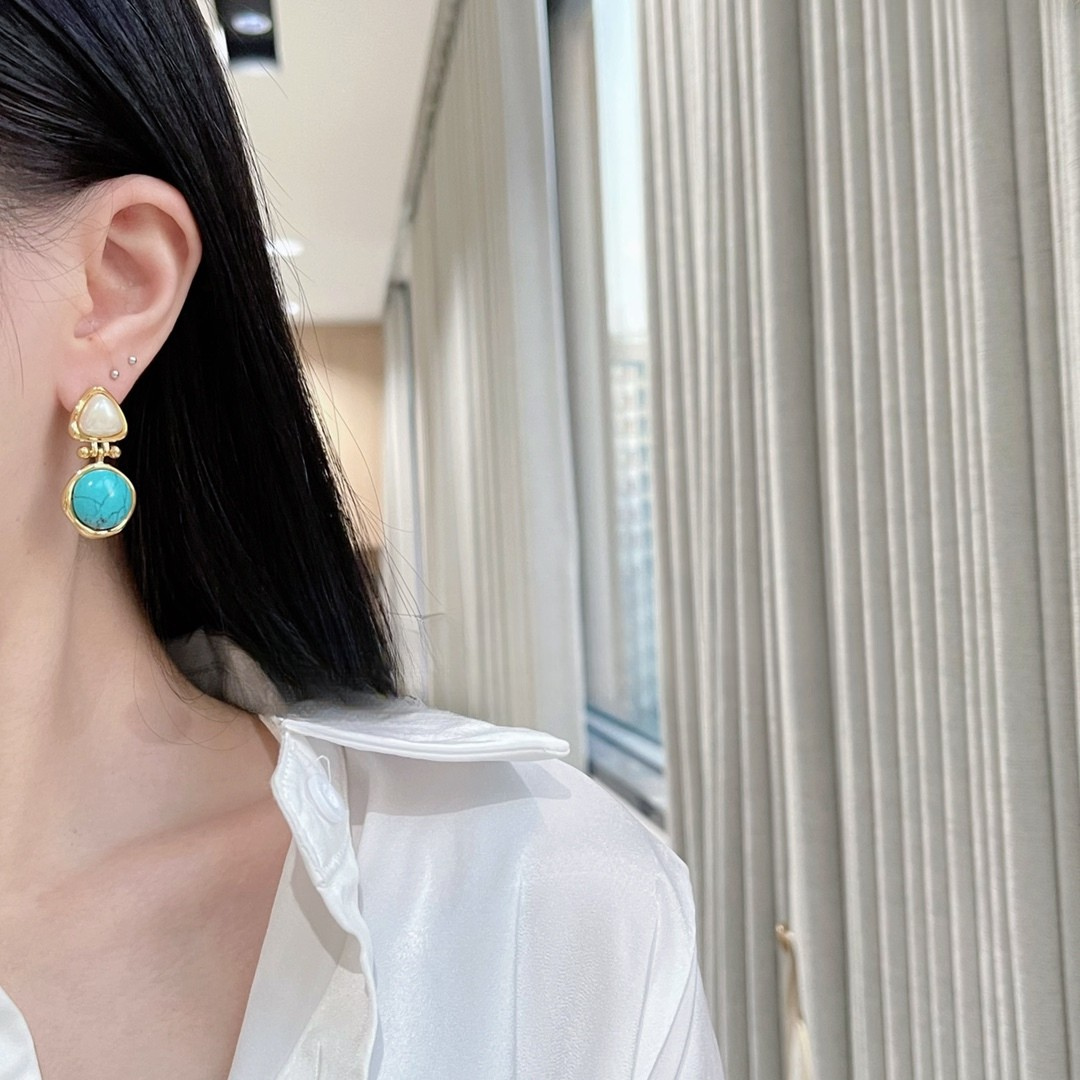 Vintage Pearl & Turquoise Drop Earrings