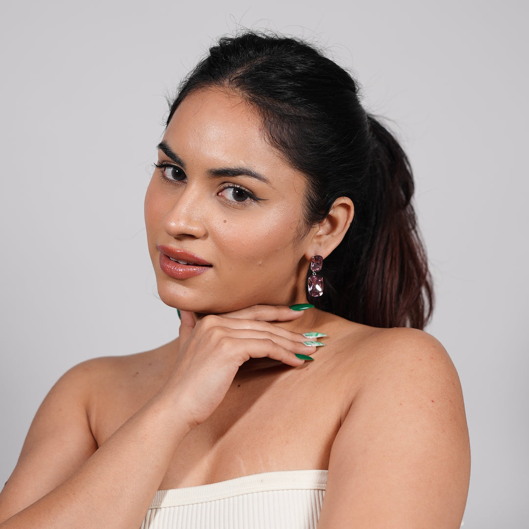 Double Cushion-Cut Drop Earrings – Twilight Amethyst & Smoky Graphite