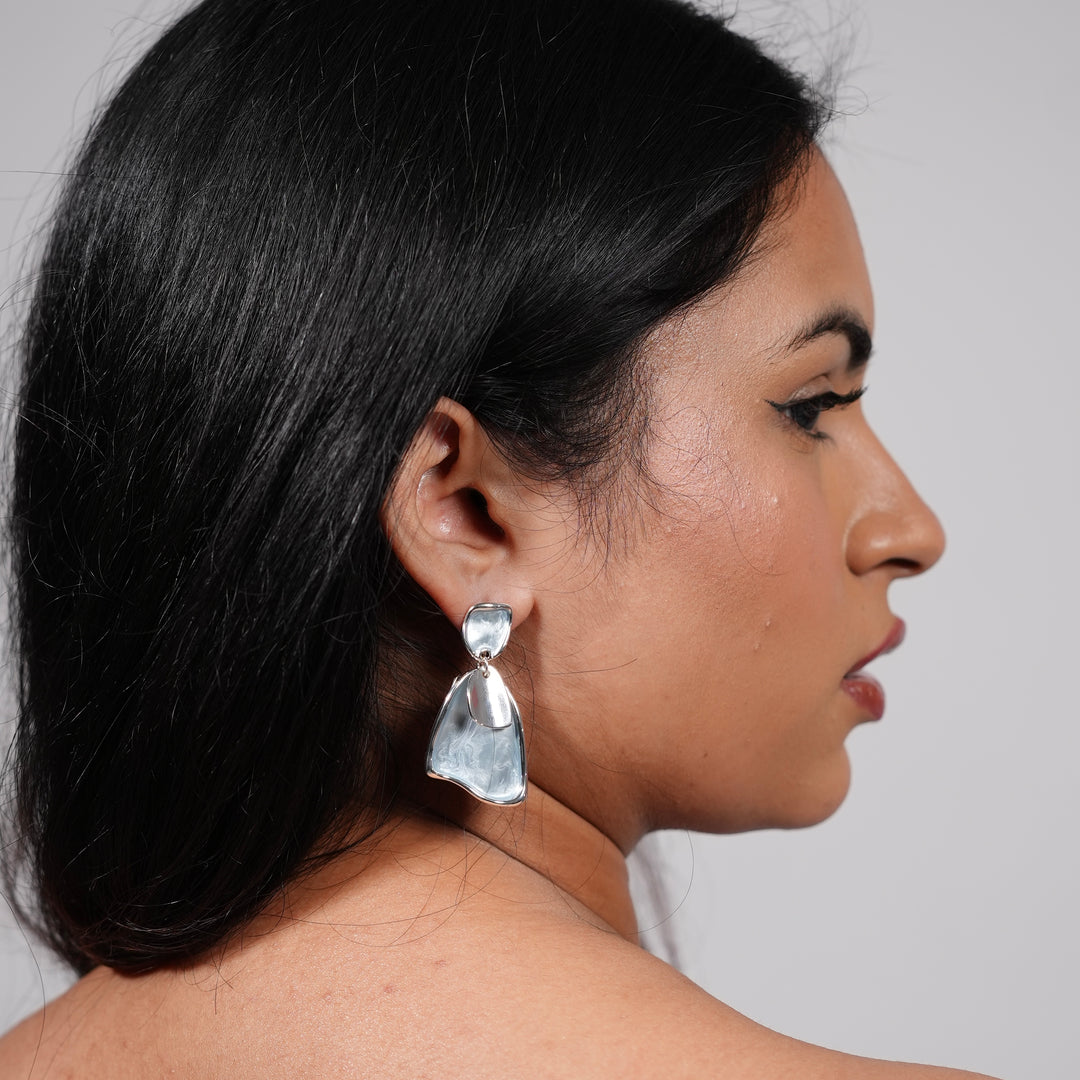 Sculpted Abstract Drop Earrings – Silver Fluid Form Statement Studs