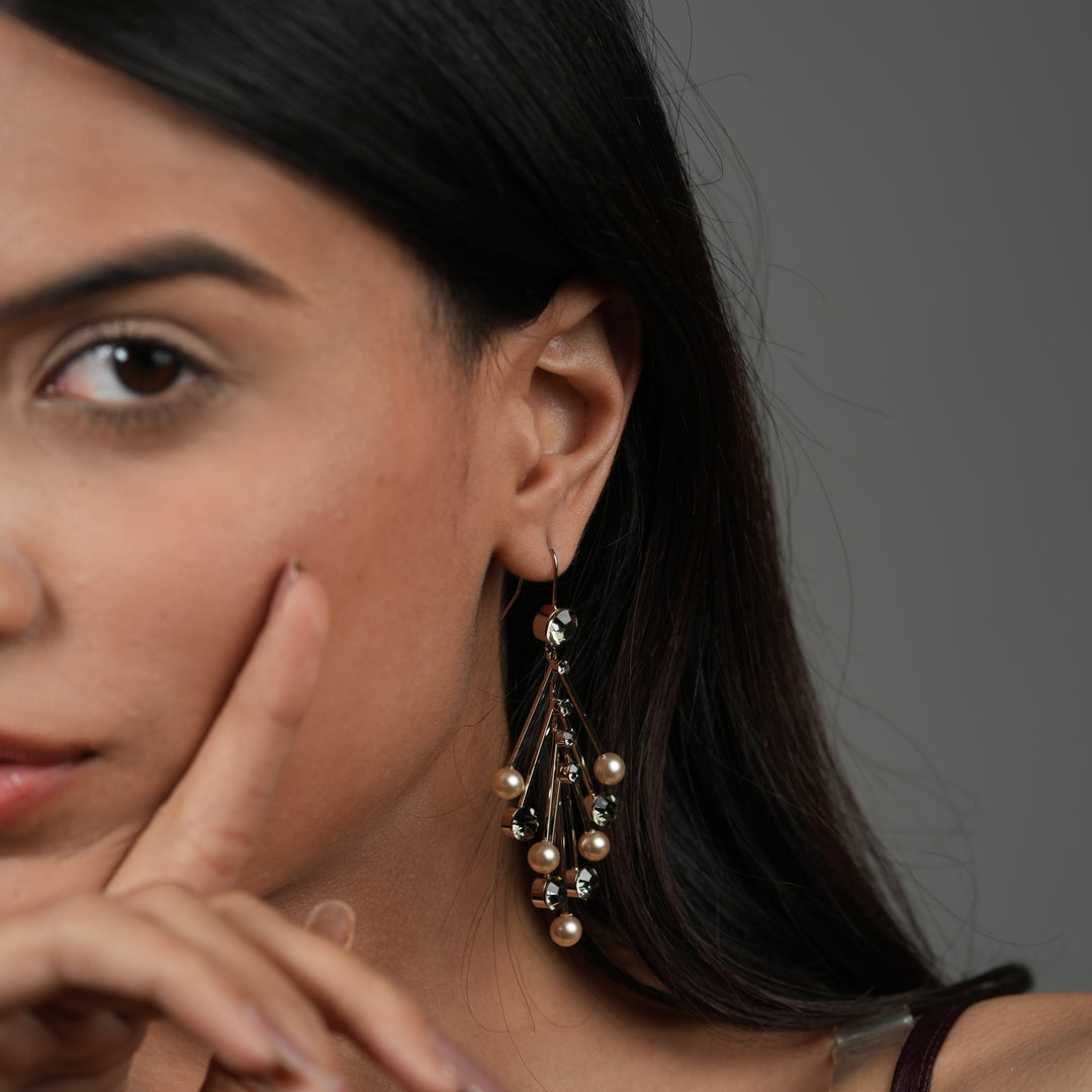 Elegant Starburst Crystal & Pearl Chandelier Earrings – Luxe Statement Jewelry