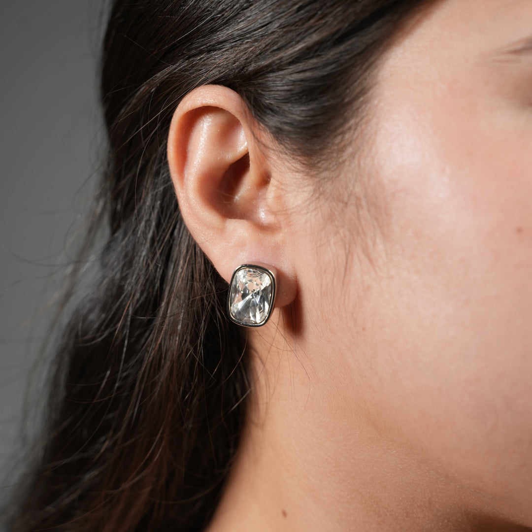 Cushion-Cut Crystal Stud Earrings