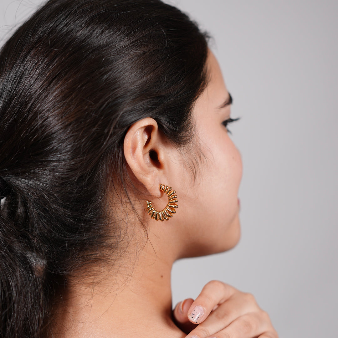 Ripple Dome Hoop Earrings – Bold Textured Hoops in Gold