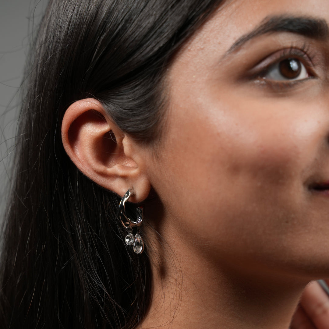 Twilight Bloom – Dual Crystal Drop Hoop Earrings