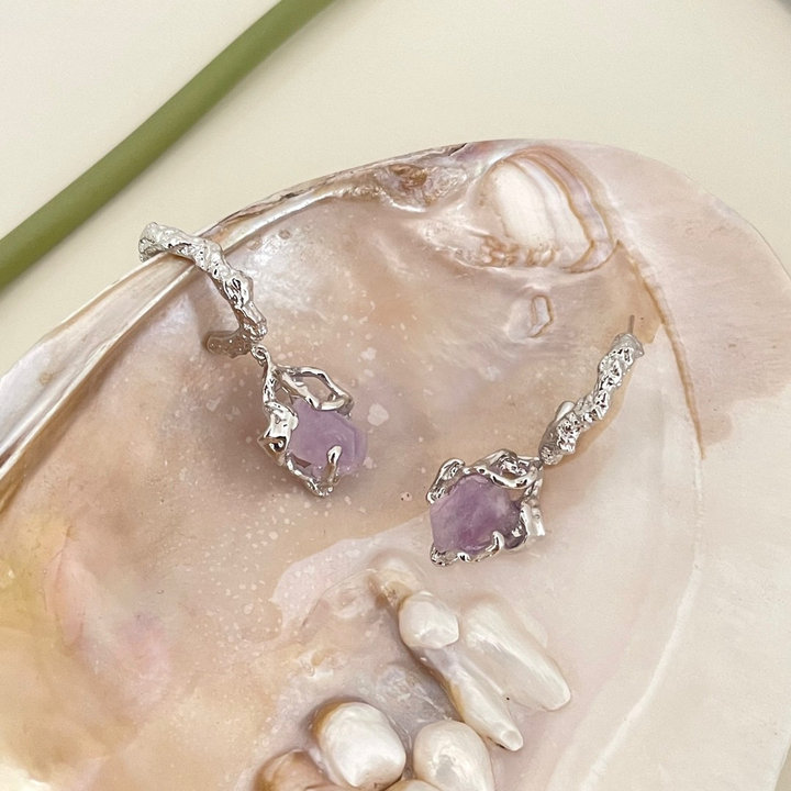 Raw Amethyst Rosebud Earrings – Sterling Silver Statement Drops