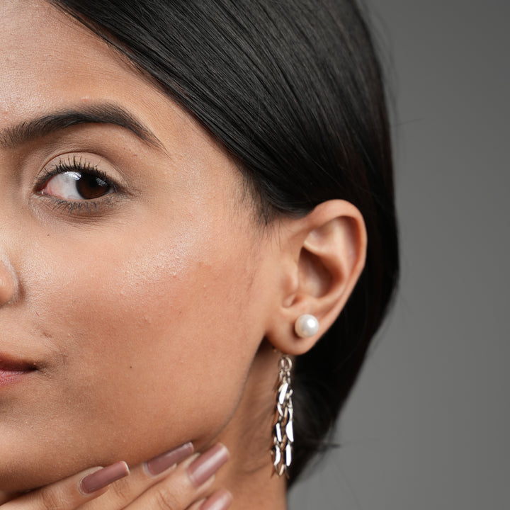 Pearl Leaf Cascade Earrings – Silver Drop Dangles