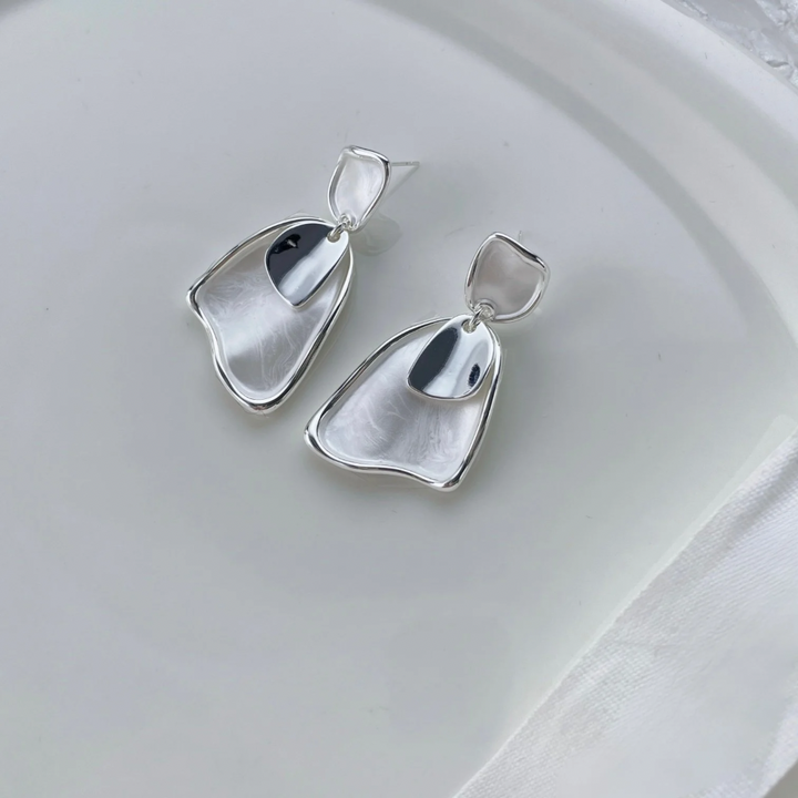 Sculpted Abstract Drop Earrings – Silver Fluid Form Statement Studs