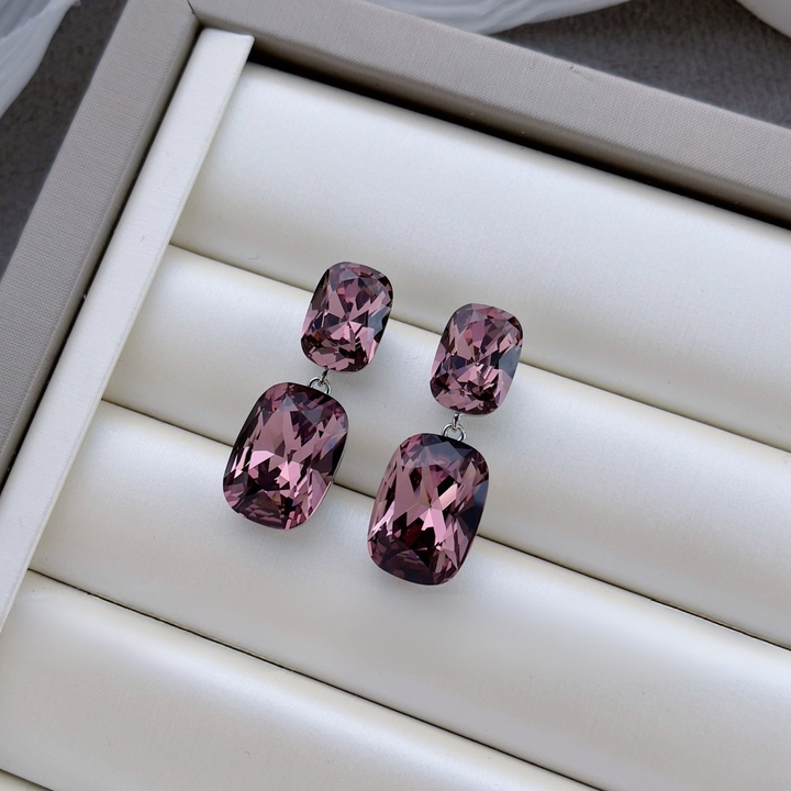 Double Cushion-Cut Drop Earrings – Twilight Amethyst & Smoky Graphite