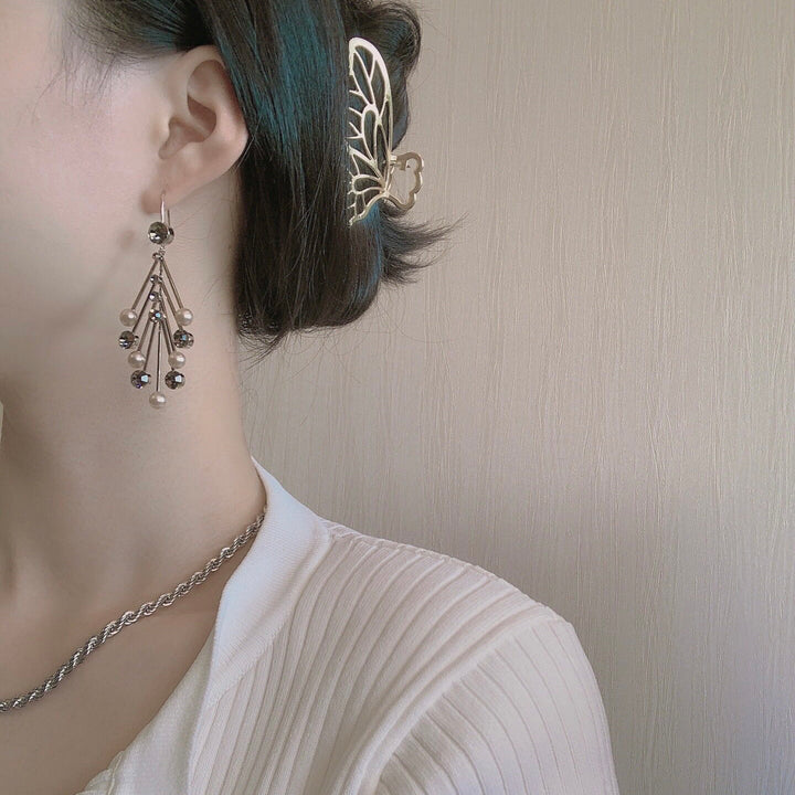 Elegant Starburst Crystal & Pearl Chandelier Earrings – Luxe Statement Jewelry