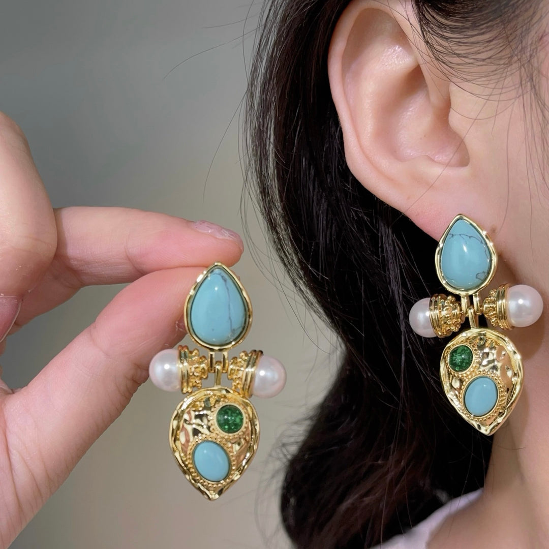 Baroque Turquoise & Pearl Statement Earrings