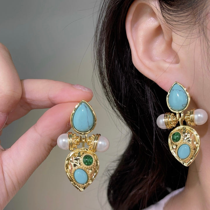 Baroque Turquoise & Pearl Statement Earrings