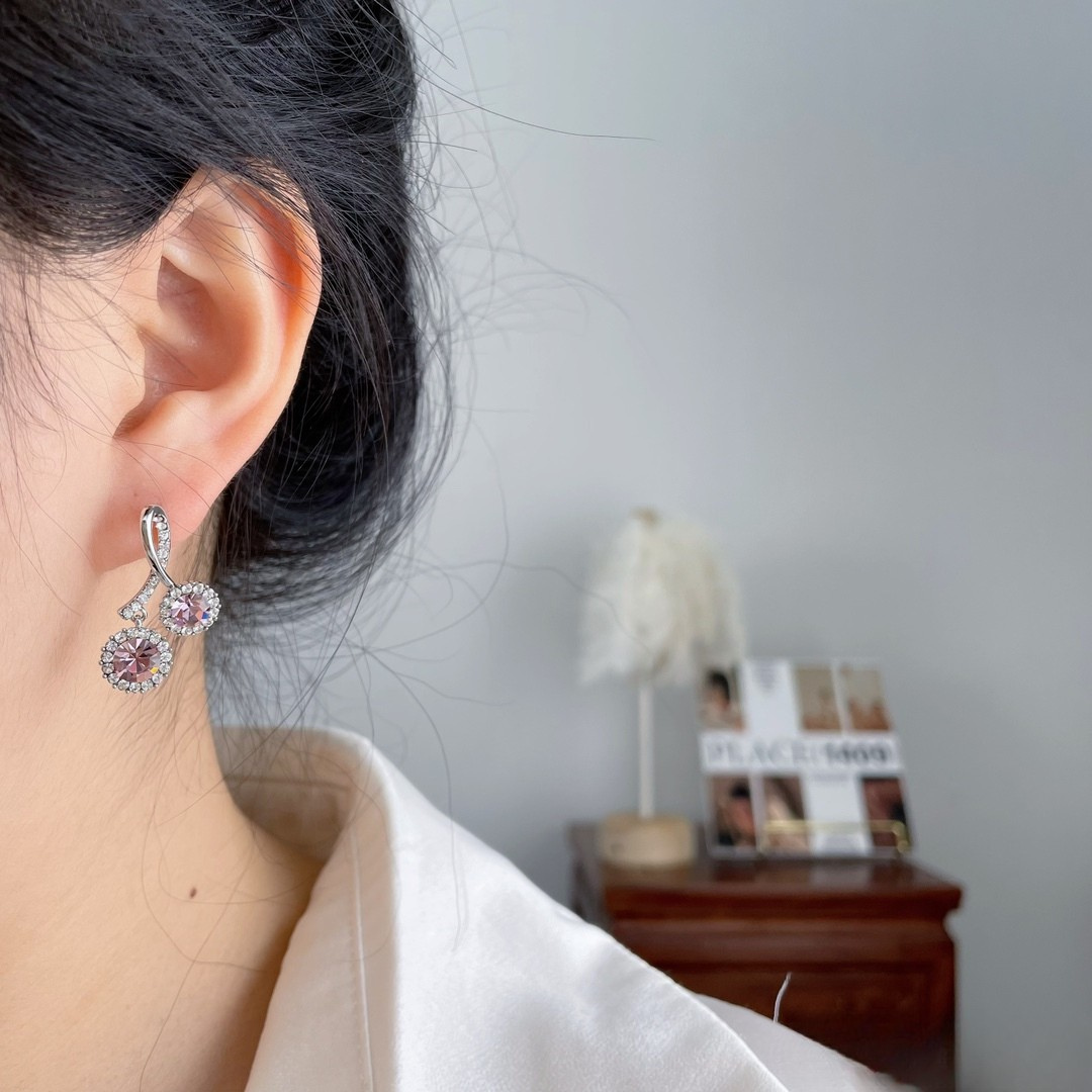 Pink Crystal Drop Earrings – Silver Loop Halo Studs