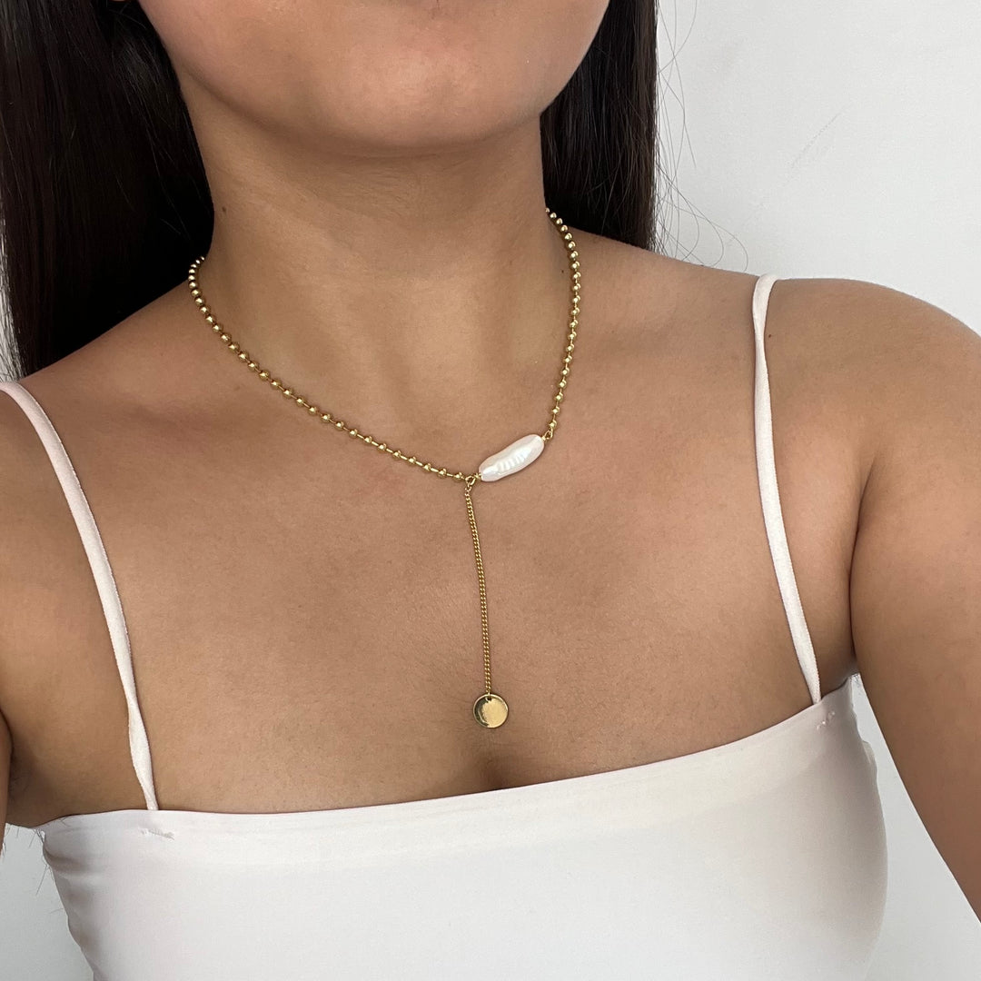 Luna Pearl Drop – Dual Tone Necklace