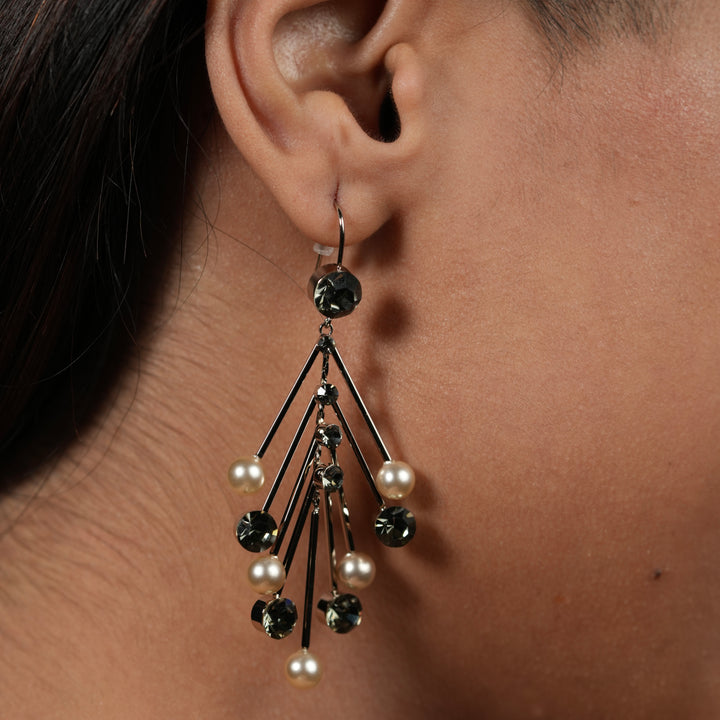 Elegant Starburst Crystal & Pearl Chandelier Earrings – Luxe Statement Jewelry