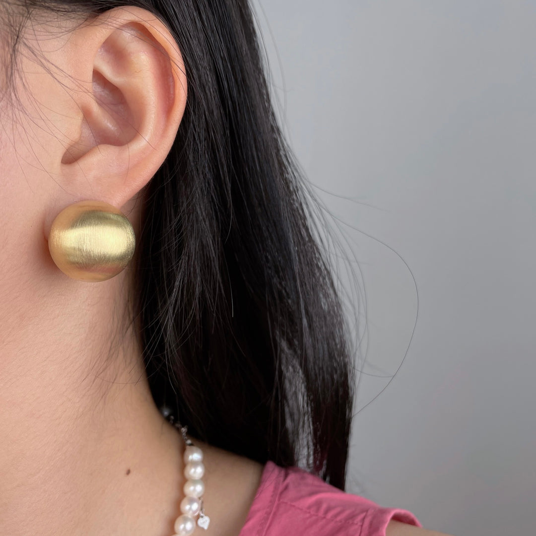 Satin Dome Clip-On Earrings – Brushed Silver & Champagne Gold