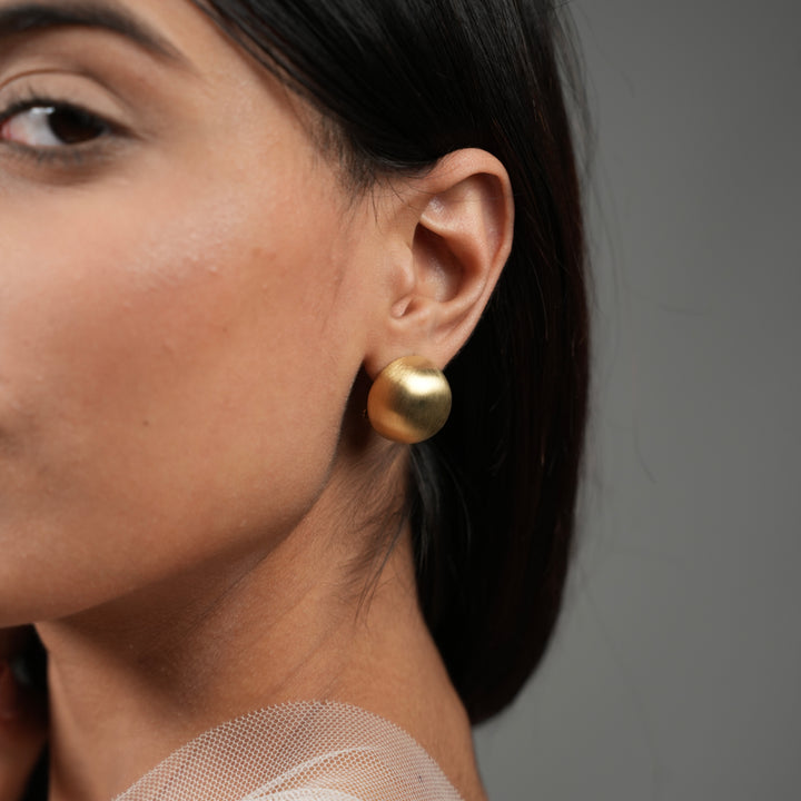 Satin Dome Clip-On Earrings – Brushed Silver & Champagne Gold