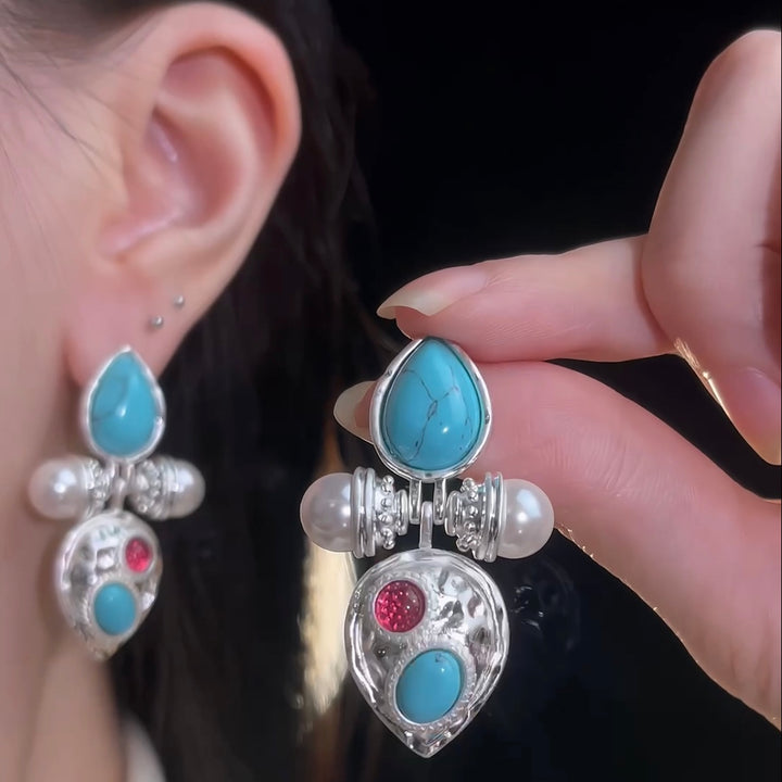 Baroque Turquoise & Pearl Statement Earrings