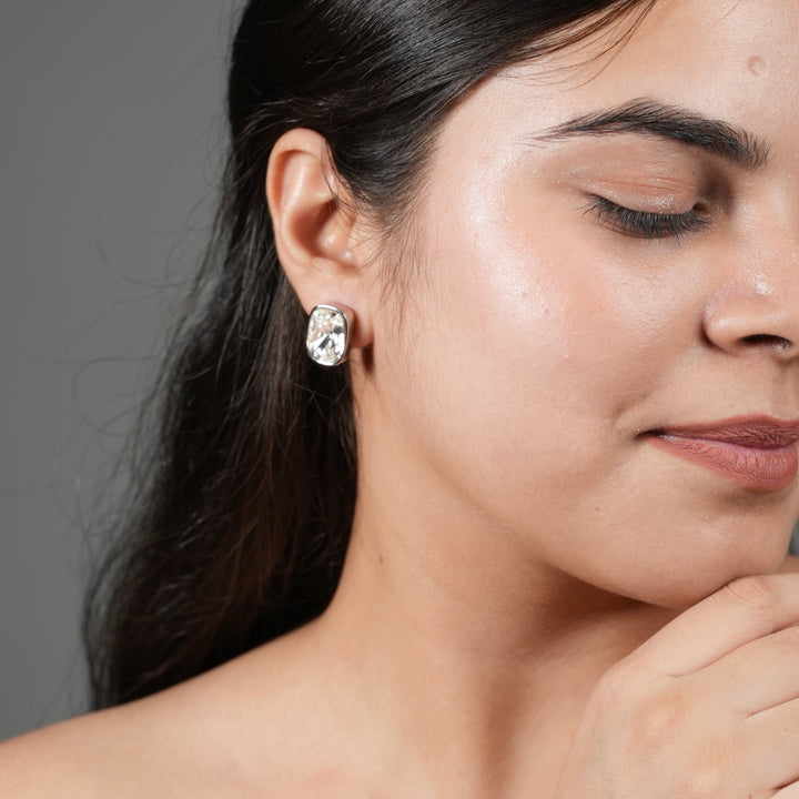 Cushion-Cut Crystal Stud Earrings