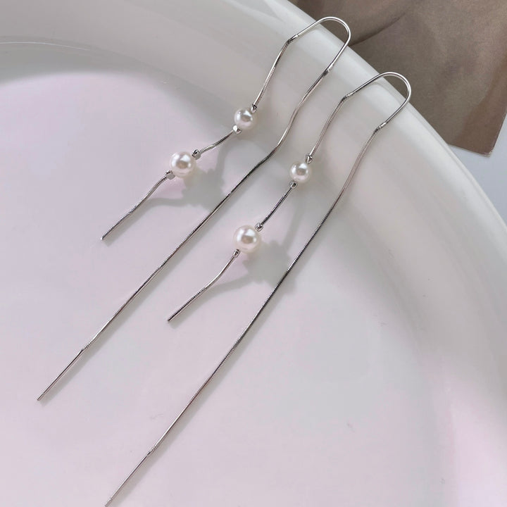 Linear Pearl Threader Earrings – Gold & Silver Drape Chain Design